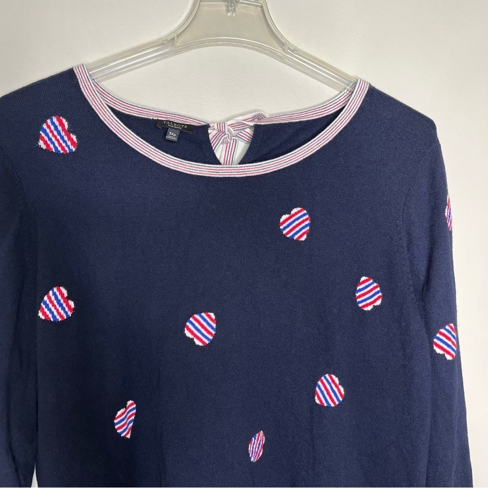 Talbots Plus Petite Navy Knit Pullover Sweater with Red/White/Blue Heart 3XP - Picture 2 of 11